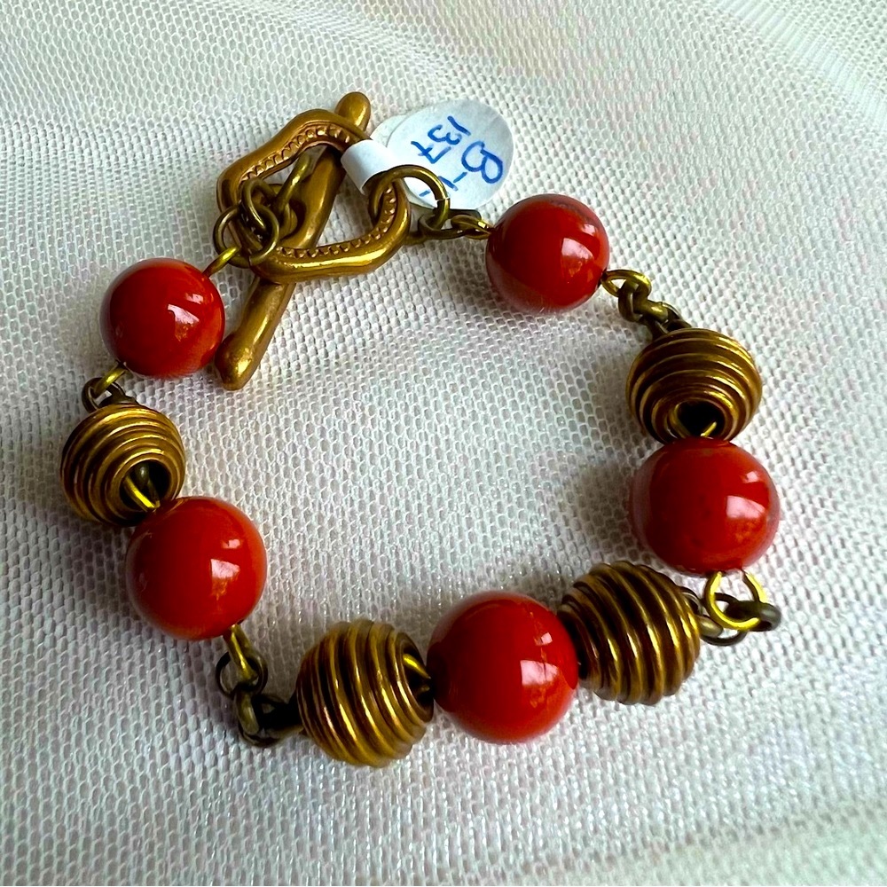 Genuine Gemstone Brass Toggle Bracelet - Handmade NWT